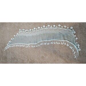 Light green dangling lace trimmed polyester scarf head covering veil